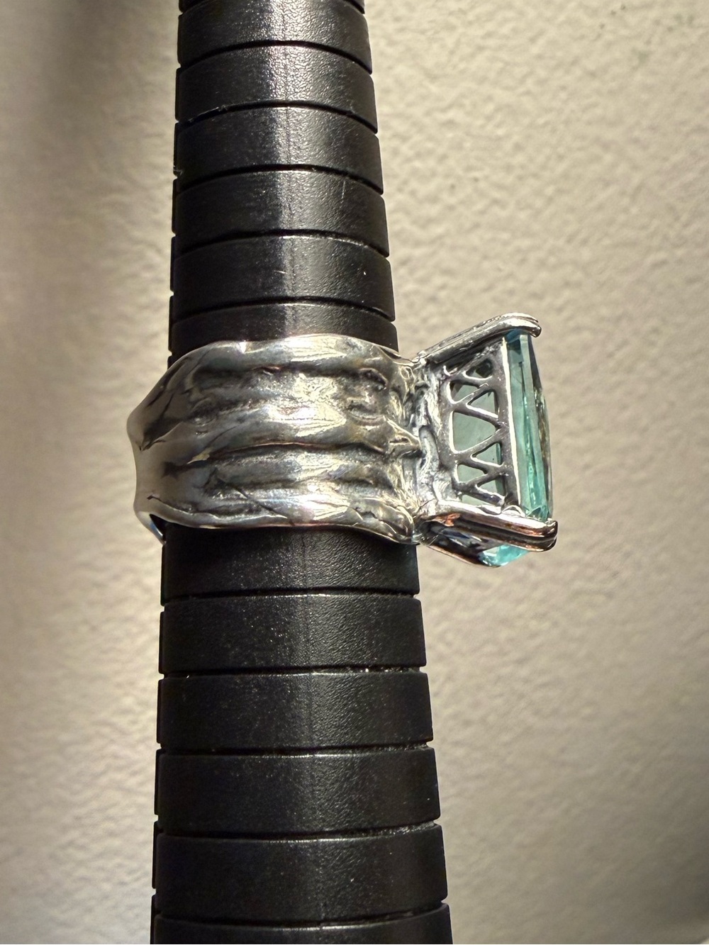 Silpada Aqua Glass Cocktail Ring 925 Sterling Silver Statement Ring R1608 - Picture 6 of 12